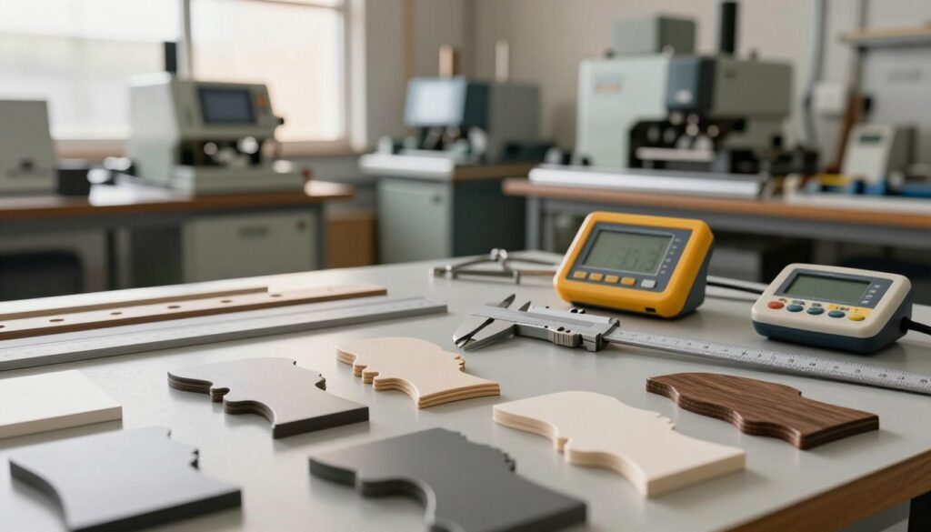 A visually striking image depicting customized profiles and tailored designs in a professional setting. In the foreground, showcase a variety of intricate profile designs, highlighting their unique shapes and textures, with a smooth, polished finish. In the middle, include drafting tools like calipers, rulers, and electronic measuring devices, arranged artfully to emphasize precision in profile manufacturing. In the background, have a blurred workshop filled with industrial machinery, softly illuminated by warm, natural light coming from large windows, conveying a sense of innovation and craftsmanship. The atmosphere should evoke professionalism and attention to detail, creating an inviting and functional environment that resonates with the theme of selecting the right profile manufacturer.